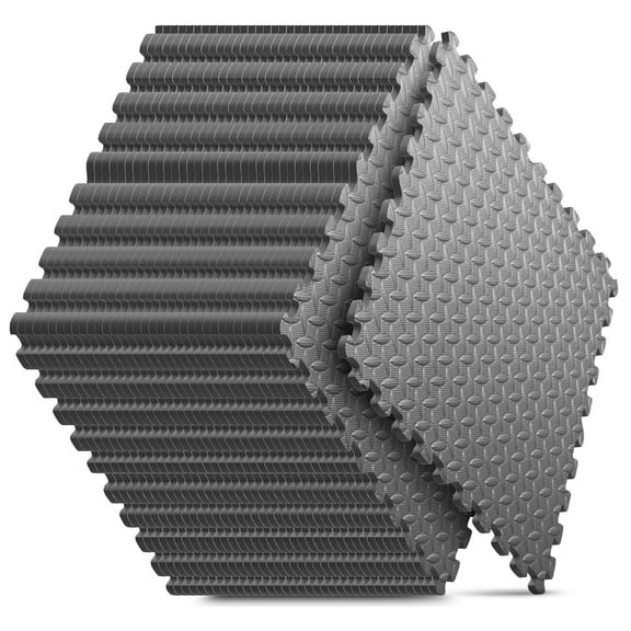 Home Gym Mat, Puzzle Exercise Mat, EVA Interlocking Foam Floor Tiles for Home Workout Equipment and Kids' Play Areas - Grey, 24 in x 24 in x in - 16 Tiles