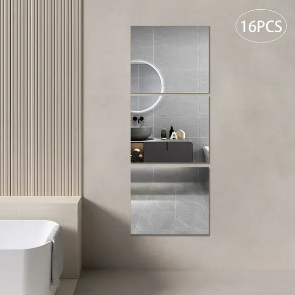 16PCs Clear Wall Mounting Shatterproof Mirror Full Length,Mirrors for Wall,Frameless Acrylic Full