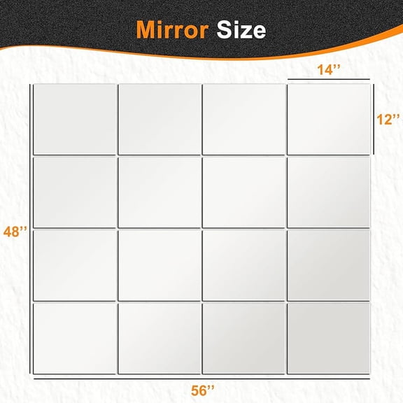 Home Gym Mirror Tiles, 14'' x 12'' Glass Frameless Mirror (16 PCS), Large Wall Mirror for Home Gym,Bedroom,Door,Bathroom