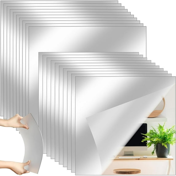 Home Gym Mirrors 12'' x 16'' Mirror Tiles Self Adhesive Workout Frameless Acrylic Wall Mirror 2mm Thick Wall Mounted Mirror Sheets Mirror Trays for Wedding Table Centerpieces