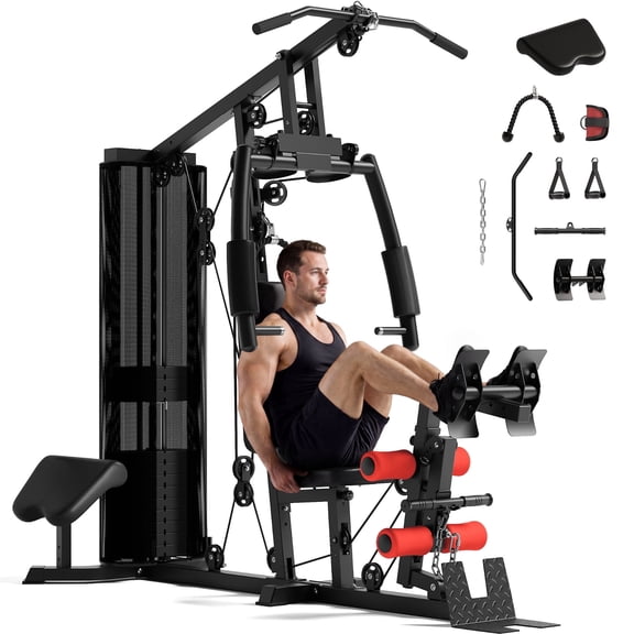 Home Gym Station, Multifunctional Home Gym Equipment, Workout Station with 150LBS Weight Stack, Exercise Equipment with Pulley System for Full Body Training