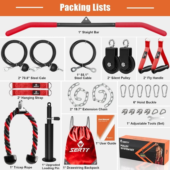 Home Gym Pulley System - Tricep Workout, Lat Pulldown, Biceps Curl, Triceps, Shoulders, Back, Forearm, Weight Cable for Squat Rack, Garage
