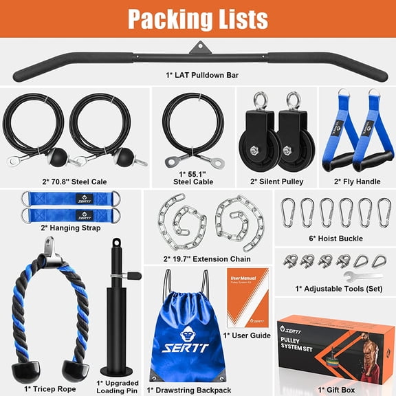 Home Gym Pulley System - Tricep Workout, Lat Pulldown, Biceps Curl, Triceps, Shoulders, Back, Forearm, Weight Cable for Squat Rack, Garage