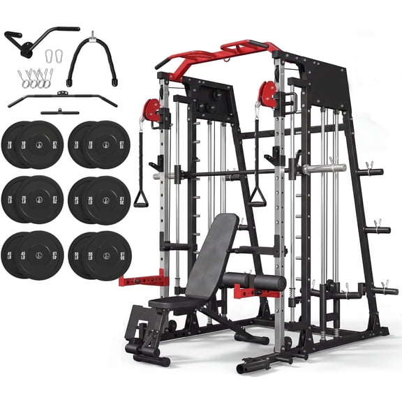 Home Gym with a Smith Machine, Featuring a 2200 Lbs Power Rack Cage, Cable Crossover, Weight Bar, 360 Landmine, Barbell Holders, And Various Attachments for Comprehensive Body Strength Training