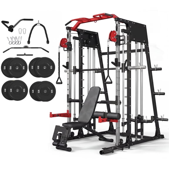 Home Gym with a Smith Machine, Featuring a 2200 Lbs Power Rack Cage, Cable Crossover, Weight Bar, 360 Landmine, Barbell Holders, And Various Attachments for Comprehensive Body Strength Training