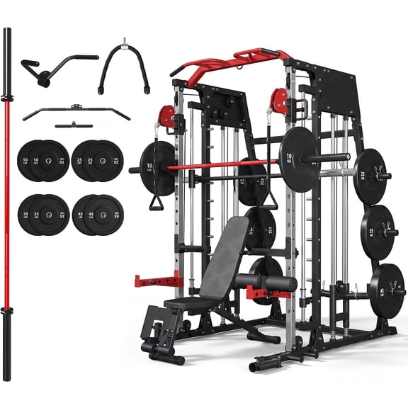 Home Gym with a Smith Machine, Featuring a 2200 Lbs Power Rack Cage, Cable Crossover, Weight Bar, 360 Landmine, Barbell Holders, And Various Attachments for Comprehensive Body Strength Training