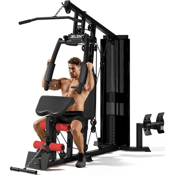 Home Gym Station,Multifunctional Home Gym Equipment,Workout Station with 150LBS Weight Stack,Exercise Equipment with Pulley System for Full Body Training