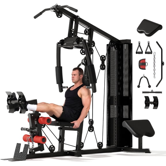 Home Gym Station,Multifunctional Home Gym Equipment,Workout Station with 150LBS Weight Stack,Exercise Equipment with Pulley System for Full Body Training