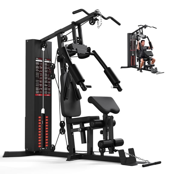 Home Gym Station, Workout Station With 140LBS Weight Stack, Home Gym Equipment With Power Tower for All Body Training