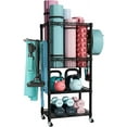thumbnail image 1 of Home Gym Storage, 3 Tiers Workout Equipment Organizer with Wheels for Yoga Mats, Foam Roller, Dumbbells, Kettlebells, and Resistance Bands, 1 of 7
