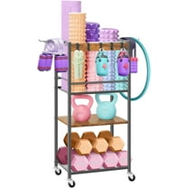 Home Gym Storage Rack, Heavy Duty Yoga Mat Holder Workout Equipment Storage Organizer Weight Rack with Hooks & Wheels for Dumbbells Kettlebells Dumbbell Yoga Block Foam Rollers