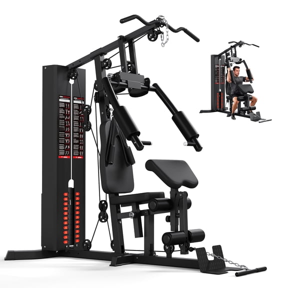 MITONOS Home Gym System,Workout Station with 140lbs Weight Stack,All in One Home Gym Equipment with Pulley System,Seated Row,Leg Extension for Full Body Strength Training