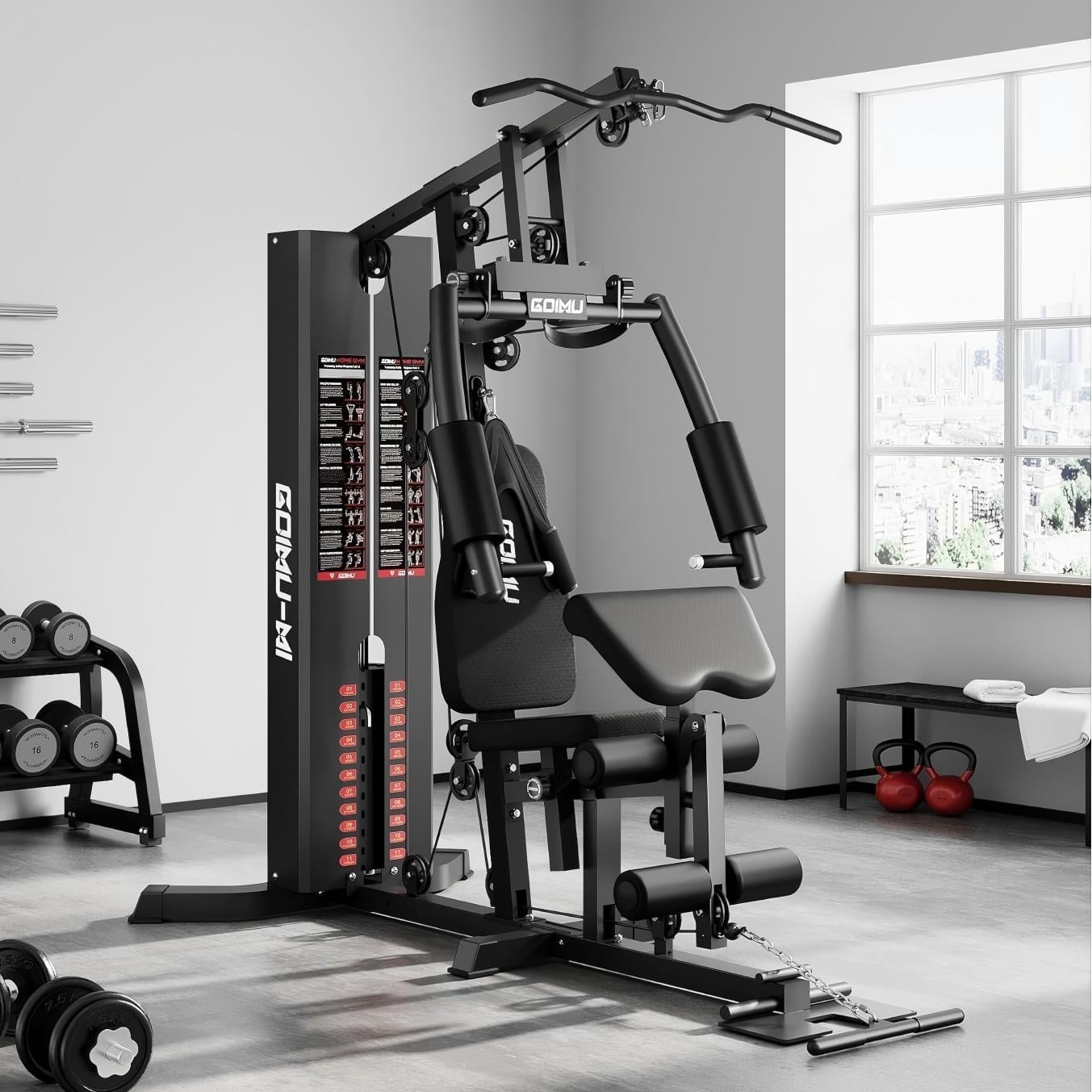 Home Gym System,Workout Station with 140lbs Weight Stack,All in One ...