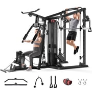 Home Gym System Workout Station,Multifunction Smith Machine with 150LB Weight Stack, Leg Press,LAT Station for Full Body Strength Training