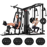 Home Gym System Workout Station,Multifunction Smith Machine with 150LB Weight Stack, Leg Press,LAT Station for Full Body Strength Training