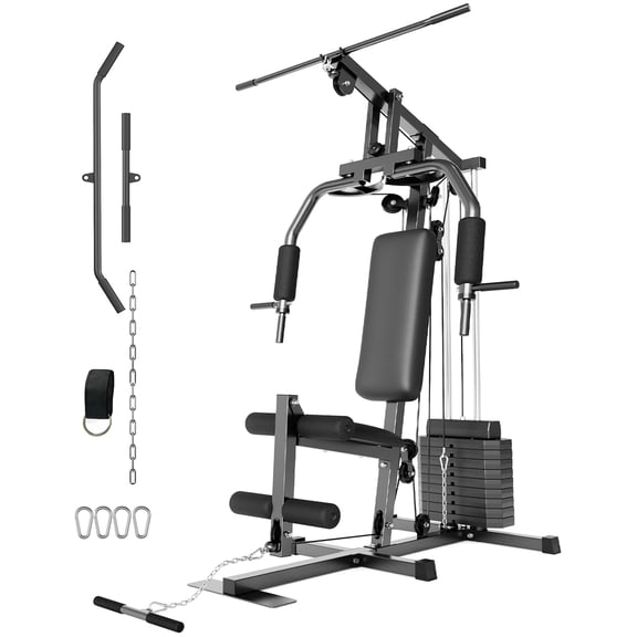 Home Gym with 100LBS Weight Stack, Workout Station with Leg Press, Exercise Equipment for Full Body Strength Training, Preacher Curl and Leg