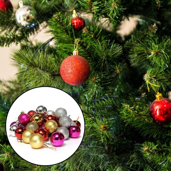 Home Halloween Hanging Ornaments, 24 PCS Christmas Balls Ornaments, Pre-Strung Plastic Balls, Shatterproof Barrel Packed Balls for Holiday Party Wreath Tabletop Tree Decorations, 1.18 Inch, Purple