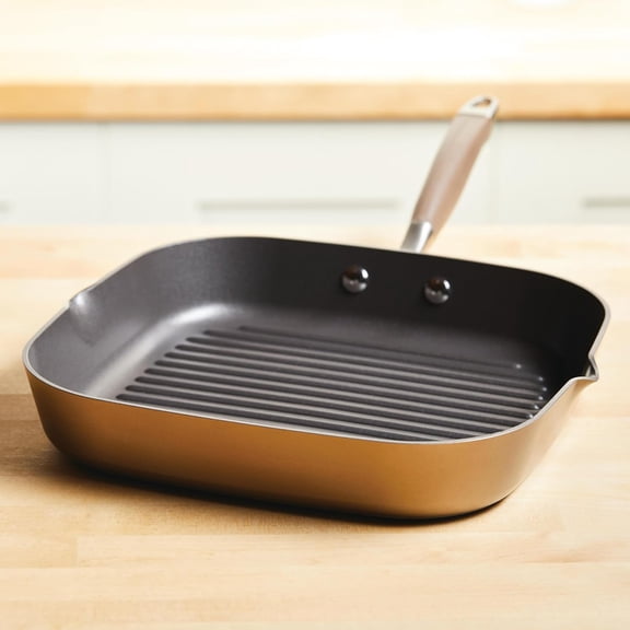 Home Hard Anodized Nonstick Deep Square Griddle Pan/Grill, 11 Inch, Bronze