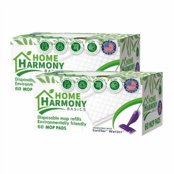 Home Harmony Basics Pads Refills for Swiffer Wetjet, Swiffer Wetjet Replacement Pad Refills, 120 Count, Disposable Mop Pads for Mulitsurface Floors, Eco-Friendly, Made in USA