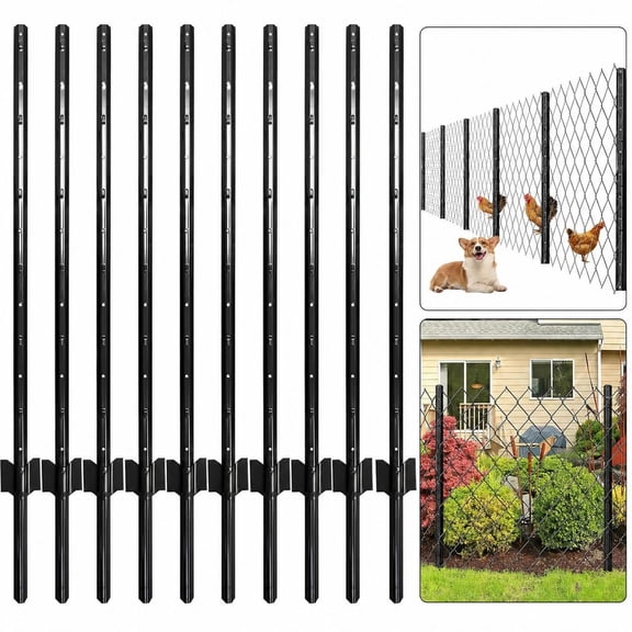Home Heavy Duty No-Dig U-Post Metal Fence Stakes - Pack of 8 Durable Garden Fence Posts - Easy Step-In Installation for Yard and Wire Fencing