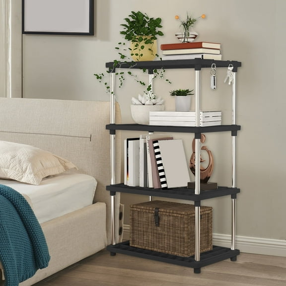 Home Heavy Duty Storage Organizer 4 Tiers Plastic Shelves Size: 15.7W x 8.6D x 31.4H", Black, 1 Count, 1 Pack, Total Capacity 160lb
