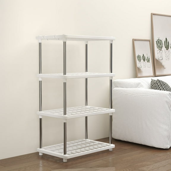 Home Lightweight Storage Organizer 4 Tiers Plastic Shelf Organizer Size: 15.7W x 8.6D x 31.4H", White, 1 Count, 1 Pack, Total Capacity 160lb
