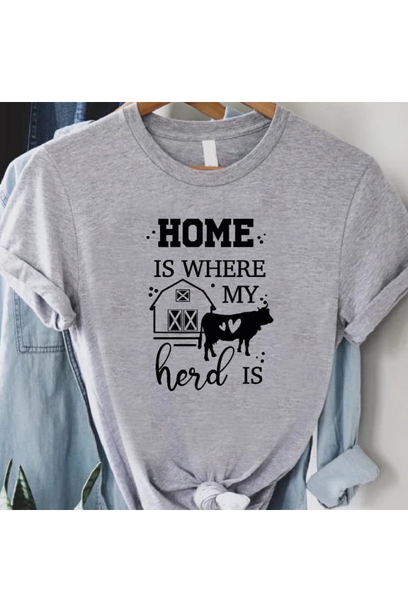 Home Is Where My Herd Is Shirt,Cow And Barn Graphic Tee,Farm Life T-Shirt For Farmers,Rustic Country Homestead Gift,Cattle Lover Apparel Top TSHIRT All Size S-5XL