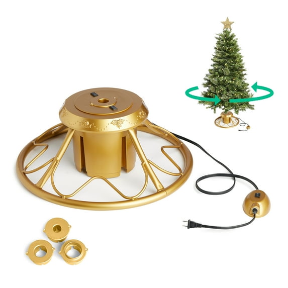Home Heritage 1-1.75" Artificial Christmas Tree Rotating Metal Stand, Gold