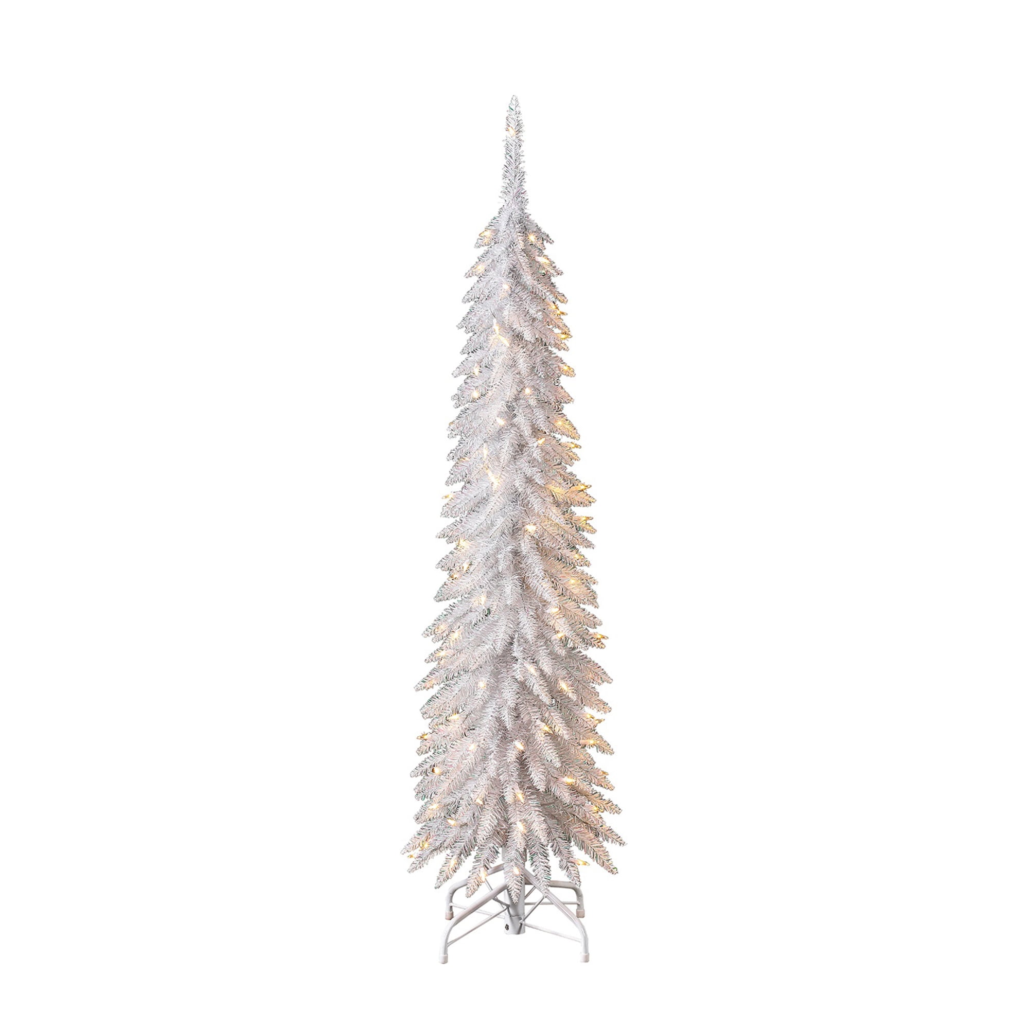 Home Heritage 7 ft. White Pre-Lit LED Pencil Tinsel Artificial