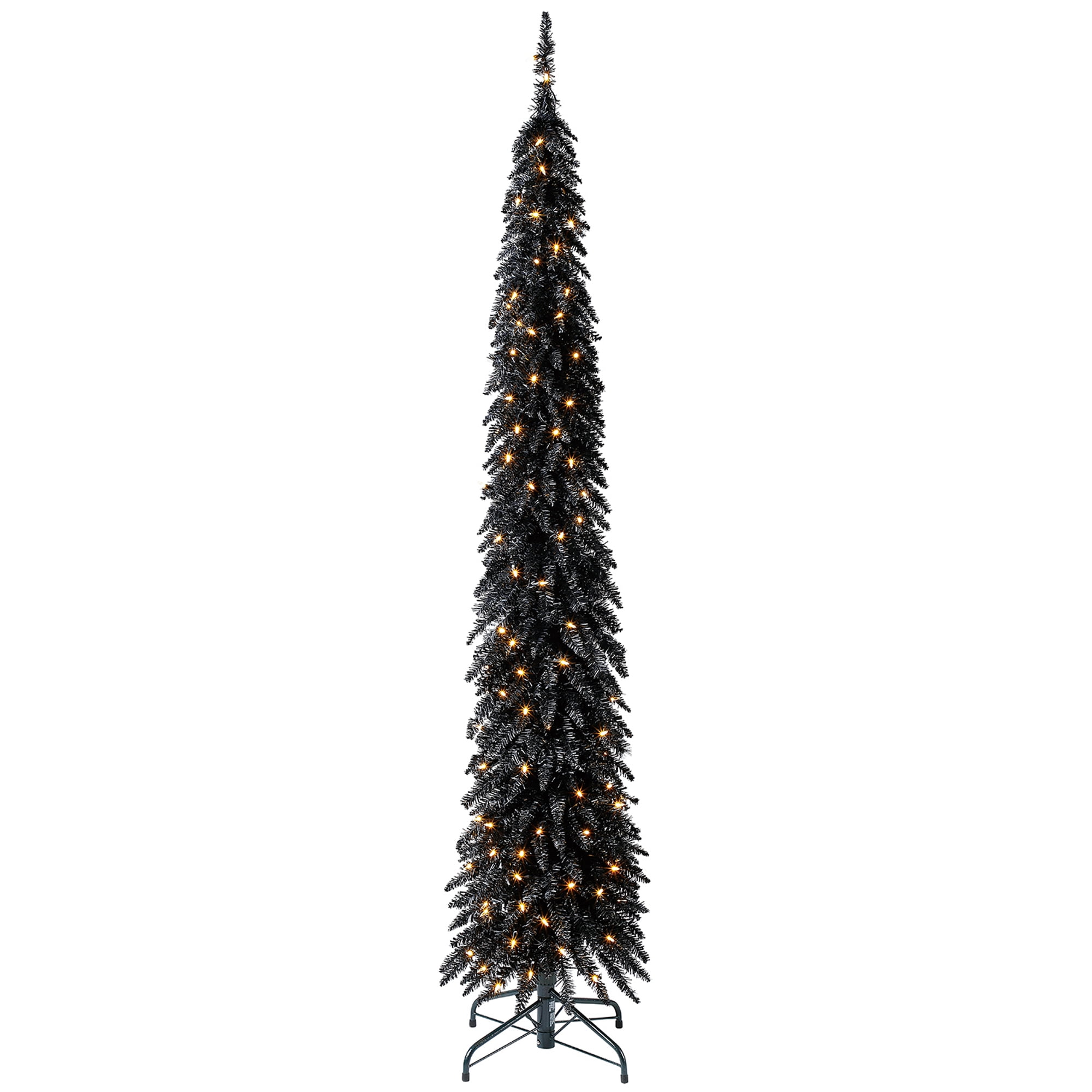 7-Foot Black Pencil Prelit Artificial Christmas Tree with LED Lights