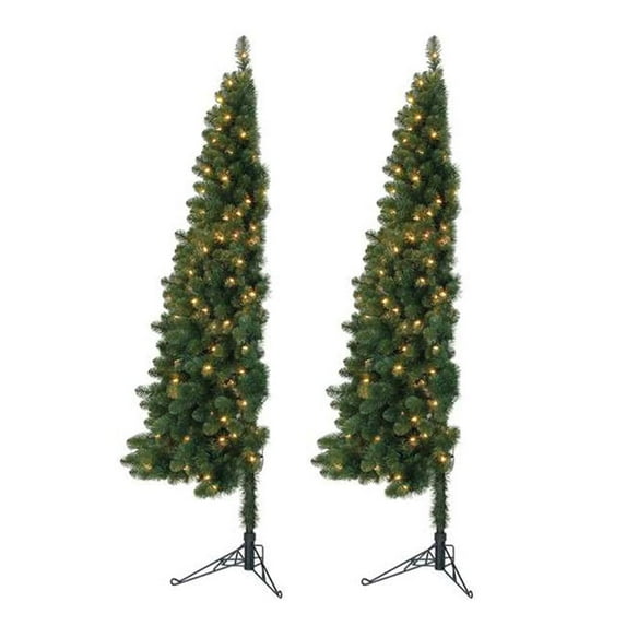 Home Heritage 7ft Pre-Lit LED Artificial Half Christmas Tree with Stand (2 Pack)