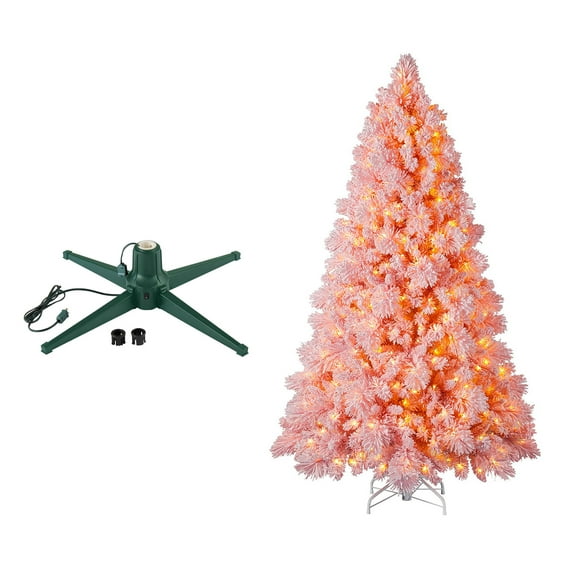 Home Heritage Rotating Tree Stand Base w/Snowdrift 6.5' Pine Christmas Tree