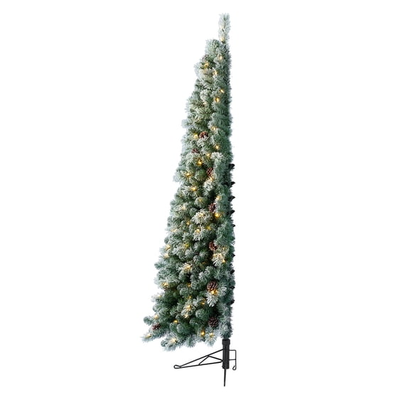 Home Heritage Snow Flocked 5' Artificial Half Christmas Tree Prelit 100 LED Lights, Green