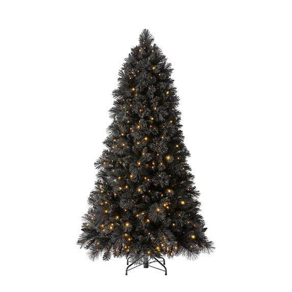 Home Heritage Snowdrift 6.5 Foot Pre-Lit Artificial Christmas Tree, Black
