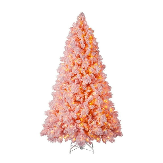 Home Heritage Snowdrift 6.5 Foot Pre-Lit Artificial Christmas Tree, Pink