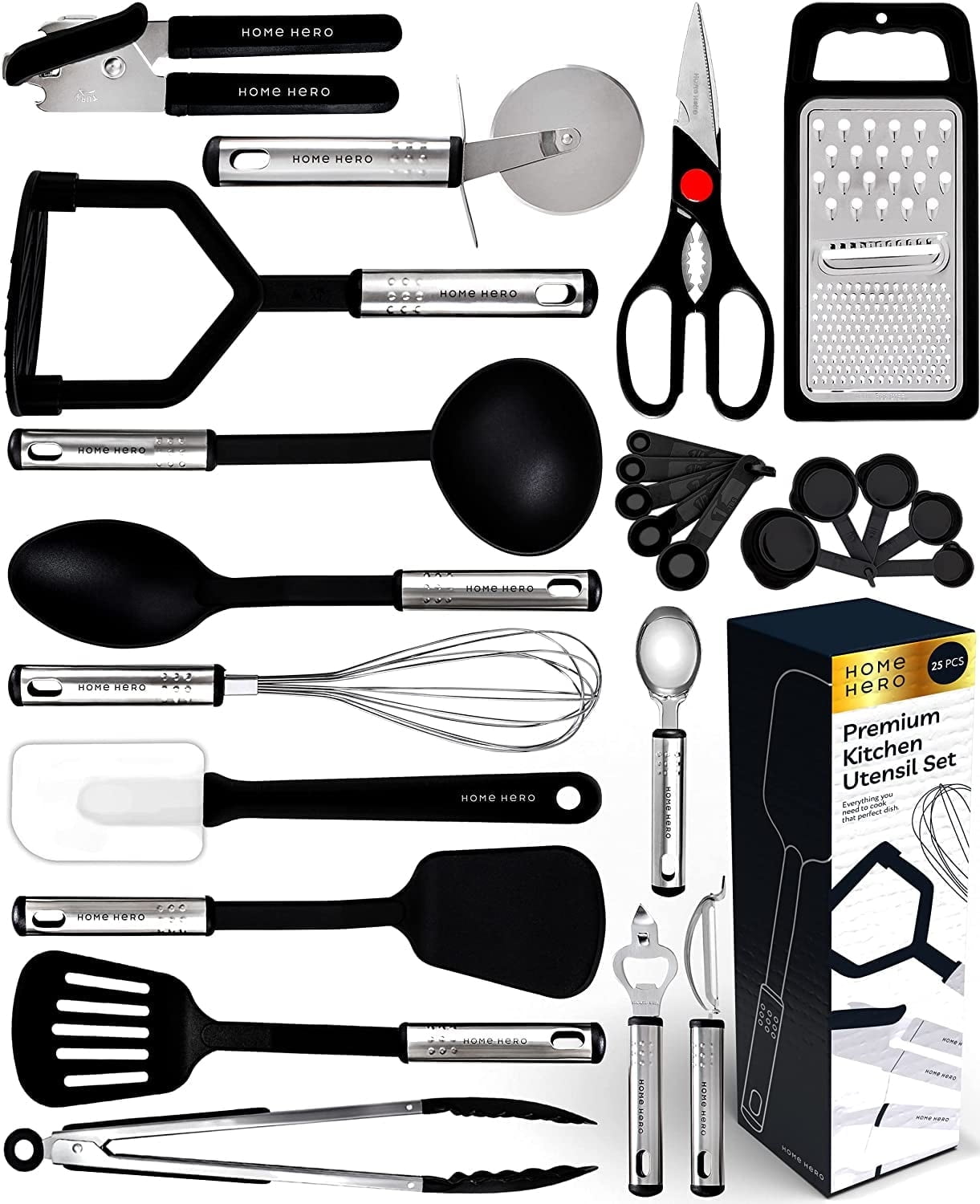 Walmart discounts of Home Hero 25 Pcs Non-Stick Silicone Spatula Kitchen Utensils Set - Stainless Steel & Nylon Cookware Tools- BPA Free