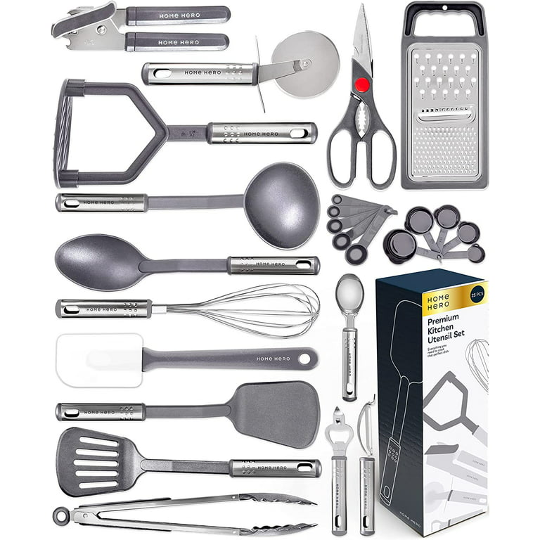 Home Hero 25pc Kitchen Utensils Set - Nylon & Stainless Steel Cooking  Utensils Set - Non-Stick Kitchen Utensils with Spatula - Kitchen Gadgets