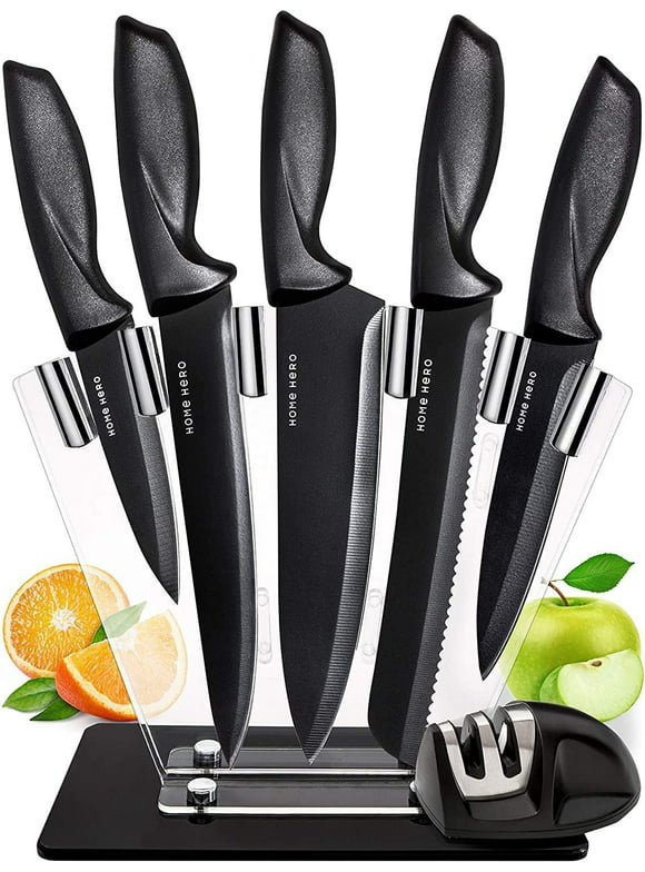 Home Hero - Kitchen Knives - Chef Knife Set - Stainless Steel Kitchen Knife Set - 7 Pcs, Black