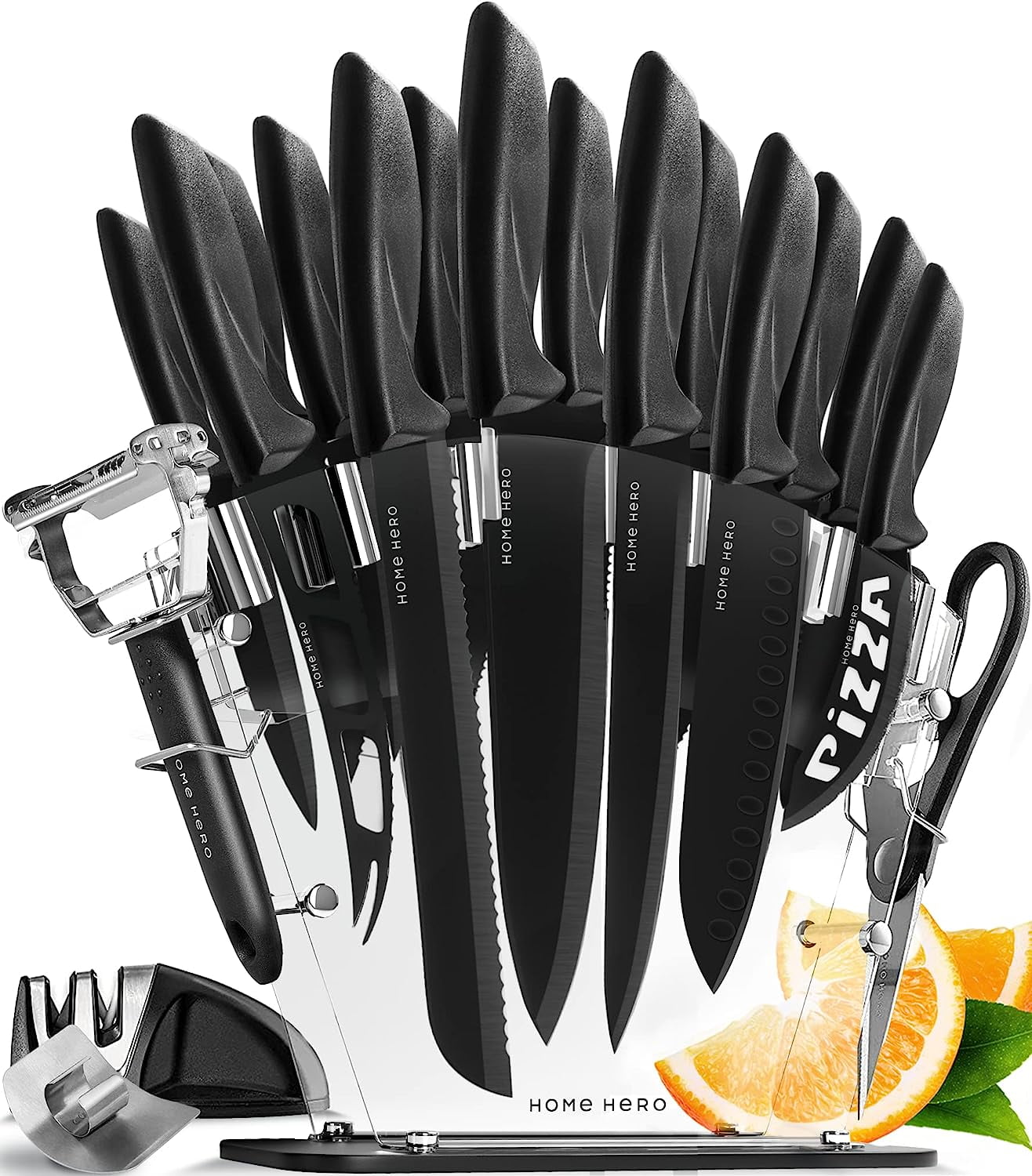Home Hero - Kitchen Knives - Chef Knife Set with Block - Stainless Steel  Kitchen Knife Set - 20 Pieces, Black 