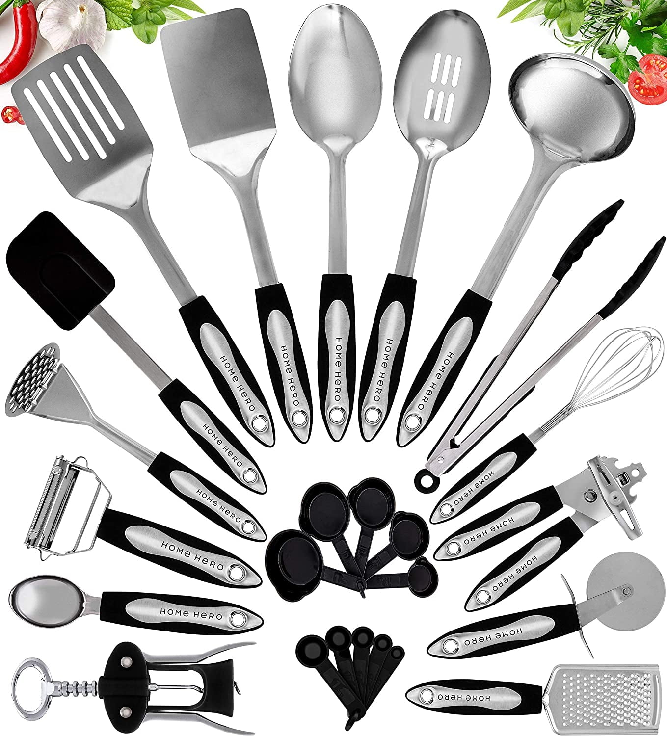 Home Hero - Kitchen Utensils - Stainless Steel Cooking Utensils Set - Nonstick Cookware Set ...