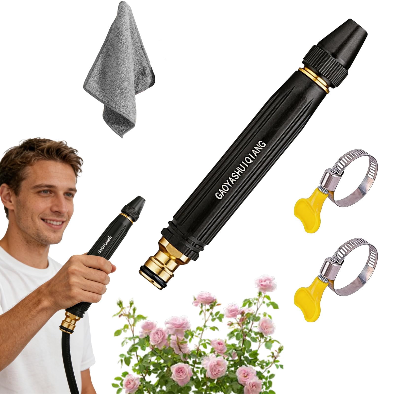 Home High-Pressure Car Wash Water Gun with Booster Nozzle, Booster Nozzle with 3 Adjustable Spray Modes, Anti-Leak Garden Hose Sprayer for Car Washing, Plant Watering, Pet Bathing