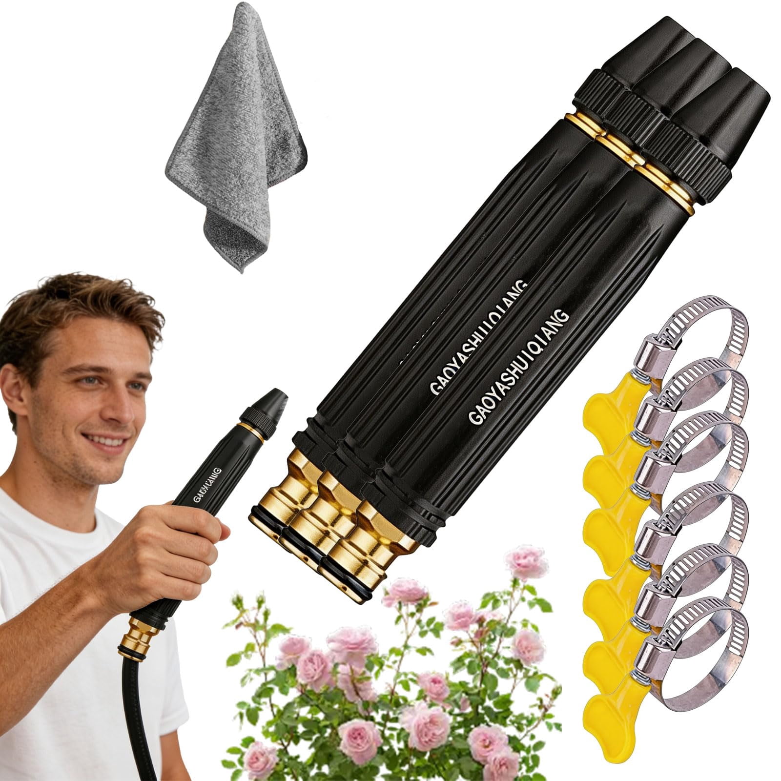 Home High-Pressure Car Wash Water Gun with Booster Nozzle, Booster Nozzle with 3 Adjustable Spray Modes, Anti-Leak Garden Hose Sprayer for Car Washing, Plant Watering, Pet Bathing
