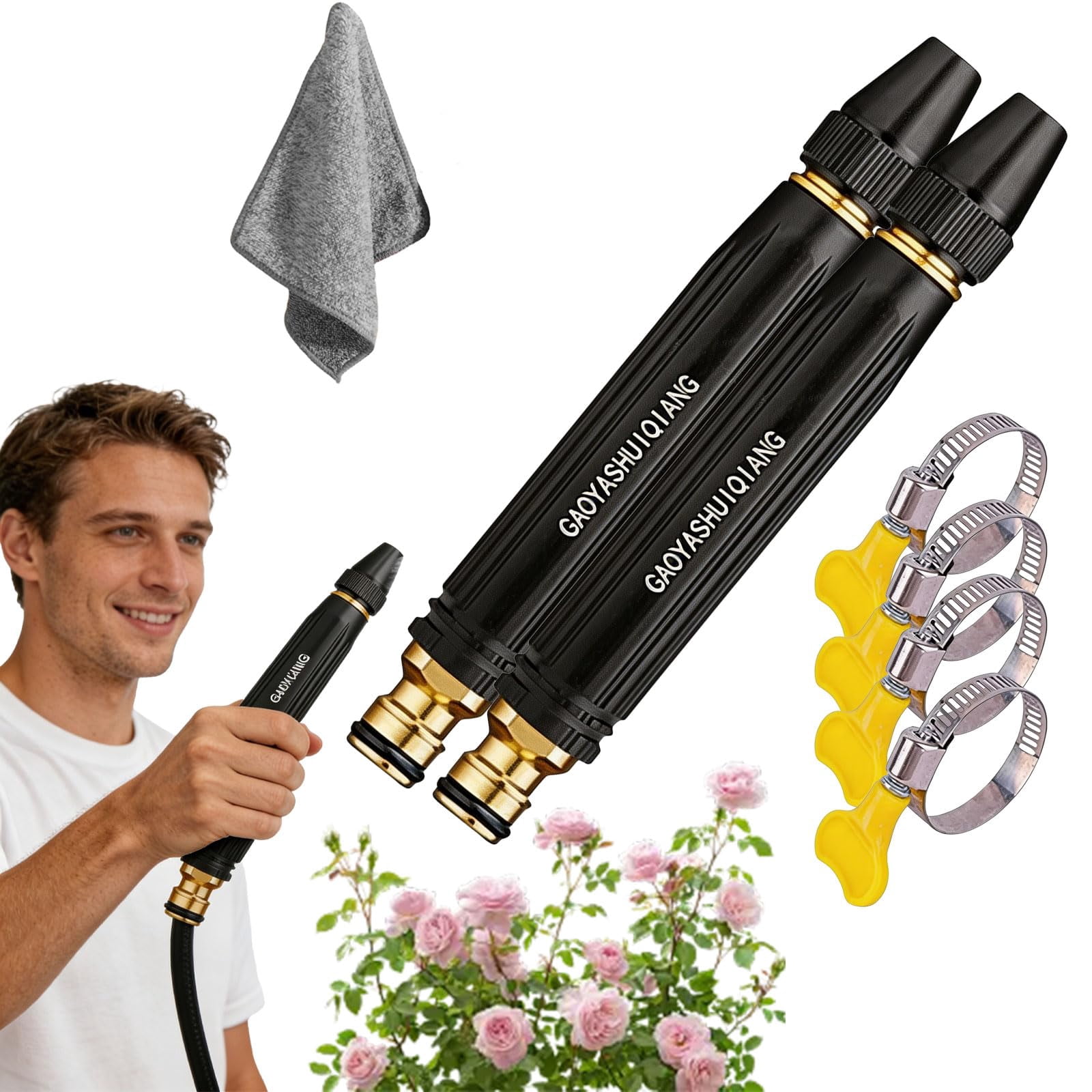Home High-Pressure Car Wash Water Gun with Booster Nozzle, Booster Nozzle with 3 Adjustable Spray Modes, Anti-Leak Garden Hose Sprayer for Car Washing, Plant Watering, Pet Bathing