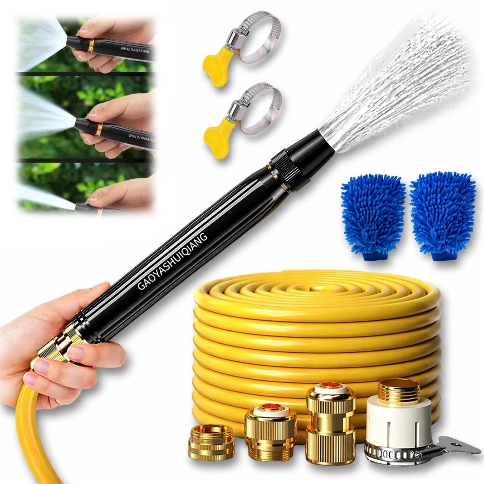 Home High Pressure Car Wash Water Gun with Booster Nozzle and Hose, 2026 Heavy Duty Leakproof Hose Nozzle with Multiple Spray Patterns, for Car Cleaning Garden Watering Patio Washing