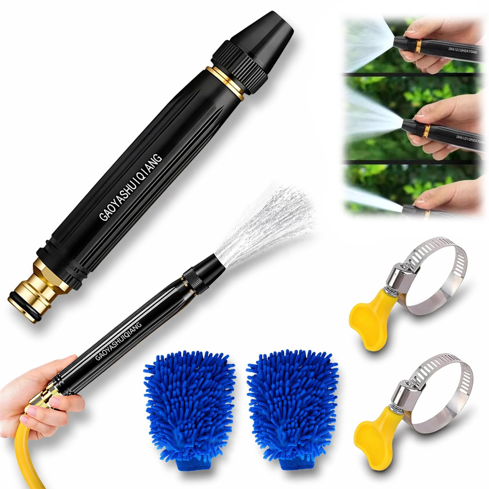 Home High Pressure Car Wash Water Gun with Booster Nozzle and Hose, 2026 Heavy Duty Leakproof Hose Nozzle with Multiple Spray Patterns, for Car Cleaning Garden Watering Patio Washing