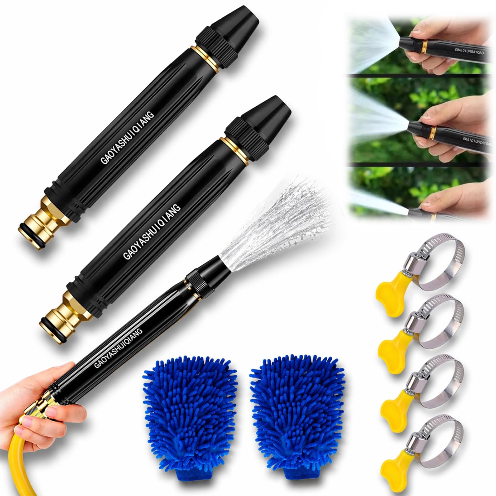 Home High Pressure Car Wash Water Gun with Booster Nozzle and Hose, 2026 Heavy Duty Leakproof Hose Nozzle with Multiple Spray Patterns, for Car Cleaning Garden Watering Patio Washing