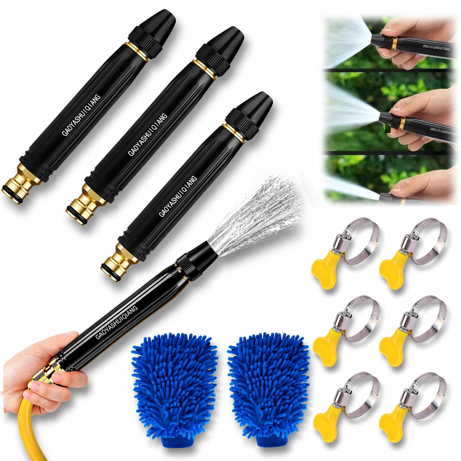 Home High Pressure Car Wash Water Gun with Booster Nozzle and Hose, 2026 Heavy Duty Leakproof Hose Nozzle with Multiple Spray Patterns, for Car Cleaning Garden Watering Patio Washing