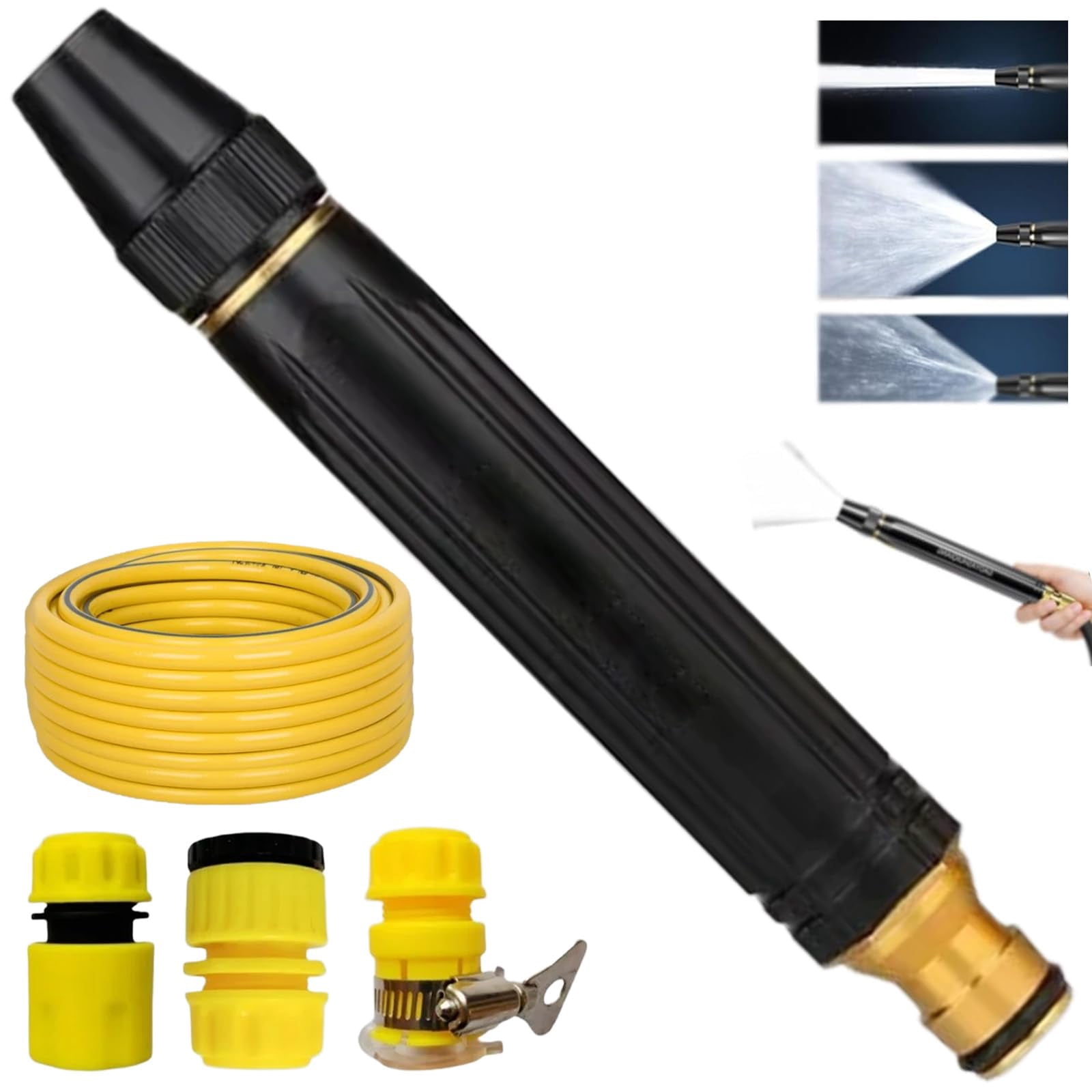 Home High-Pressure Car Wash Water Gun with Booster Nozzle and Hose, 3-in-1 Portable Handheld Water Sprayer Nozzle, 3 Modes, for Watering Plants and Vegetables, and Car Washing
