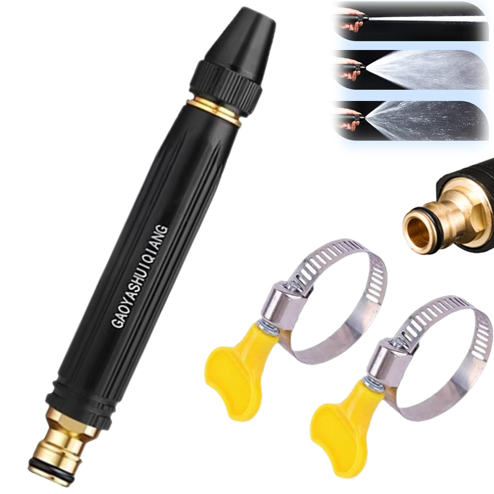Home High-Pressure Car Wash Water Gun with Booster Nozzle, Metal Long Rod Sprinkler Nozzle with 3 Adjustable Booster Nozzle and Hose, for Washing Cars, Watering Garden and Pet Bath