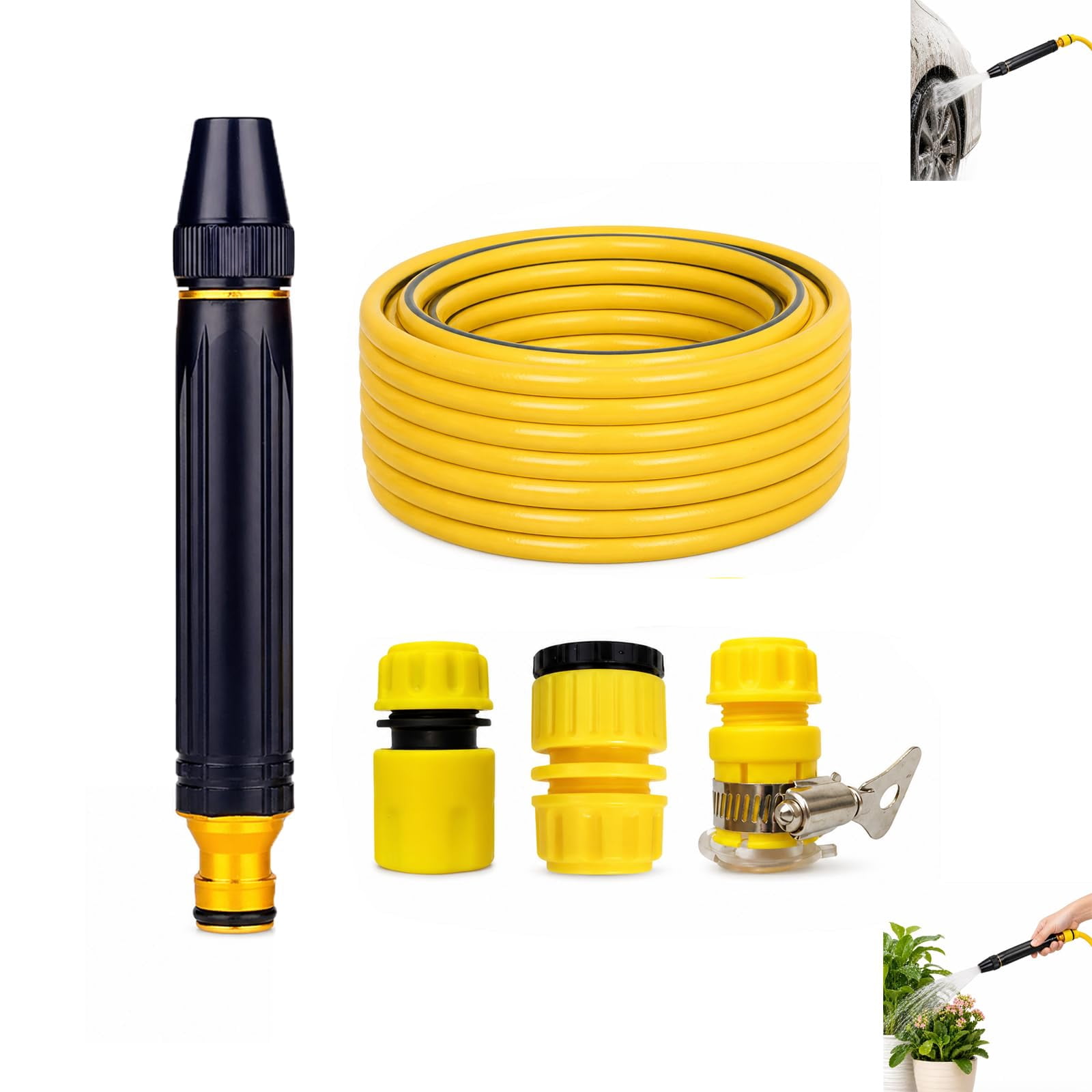 Home High-Pressure Car Wash Water Gun with Booster, Powerful Water Sprayer Kit with Hose and Nozzle, Garden Hose Spray Gun for Car Cleaning, Patio, Lawn and Plant Watering